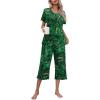 Ekouaer Women’s Pajamas Set Short Sleeve Top With Capri Pants Pjs Lounge & Sleepwear Set S-XXL(Black/Dark Green Leaves)