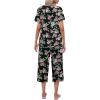 Ekouaer Women’s Pajamas Set Short Sleeve Top With Capri Pants Pjs Lounge & Sleepwear Set S-XXL(Black/Pink Flower)
