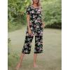 Ekouaer Women’s Pajamas Set Short Sleeve Top With Capri Pants Pjs Lounge & Sleepwear Set S-XXL(Black/Pink Flower)