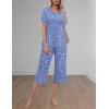Ekouaer Women’s Pajamas Set Short Sleeve Top With Capri Pants Pjs Lounge & Sleepwear Set S-XXL(Blue/White Pot)