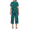 Ekouaer Women’s Pajamas Set Short Sleeve Top With Capri Pants Pjs Lounge & Sleepwear Set S-XXL(Dark Green/Carton Print)