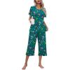 Ekouaer Women’s Pajamas Set Short Sleeve Top With Capri Pants Pjs Lounge & Sleepwear Set S-XXL(Dark Green/Carton Print)