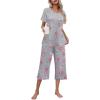 Ekouaer Women’s Pajamas Set Short Sleeve Top With Capri Pants Pjs Lounge & Sleepwear Set S-XXL(Gray/White Pot/Carton Animal)