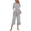 Ekouaer Women’s Pajamas Set Short Sleeve Top With Capri Pants Pjs Lounge & Sleepwear Set S-XXL(Grey/Coffee Cup)