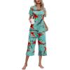 Ekouaer Women’s Pajamas Set Short Sleeve Top With Capri Pants Pjs Lounge & Sleepwear Set S-XXL(Lake Blue/Orange Flower)