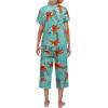 Ekouaer Women’s Pajamas Set Short Sleeve Top With Capri Pants Pjs Lounge & Sleepwear Set S-XXL(Lake Blue/Orange Flower)