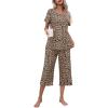 Ekouaer Women’s Pajamas Set Short Sleeve Top With Capri Pants Pjs Lounge & Sleepwear Set S-XXL(Leopard)