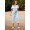 Ekouaer Women’s Pajamas Set Short Sleeve Top With Capri Pants Pjs Lounge & Sleepwear Set S-XXL(Light Blue/Whit Flower)