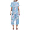 Ekouaer Women’s Pajamas Set Short Sleeve Top With Capri Pants Pjs Lounge & Sleepwear Set S-XXL(Light Blue/Whit Flower)