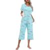 Ekouaer Women’s Pajamas Set Short Sleeve Top With Capri Pants Pjs Lounge & Sleepwear Set S-XXL(Mint Green/Butterfly)