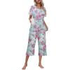 Ekouaer Women’s Pajamas Set Short Sleeve Top With Capri Pants Pjs Lounge & Sleepwear Set S-XXL(Mint Green/Pink Rose)