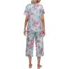 Ekouaer Women’s Pajamas Set Short Sleeve Top With Capri Pants Pjs Lounge & Sleepwear Set S-XXL(Mint Green/Pink Rose)