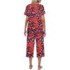 Ekouaer Women’s Pajamas Set Short Sleeve Top With Capri Pants Pjs Lounge & Sleepwear Set S-XXL(Navy With Red Flower)