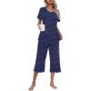 Ekouaer Women’s Pajamas Set Short Sleeve Top With Capri Pants Pjs Lounge & Sleepwear Set S-XXL(Navy/White Star)