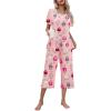 Ekouaer Women’s Pajamas Set Short Sleeve Top With Capri Pants Pjs Lounge & Sleepwear Set S-XXL(Pink/Cute Sheep)
