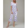 Ekouaer Women’s Pajamas Set Short Sleeve Top With Capri Pants Pjs Lounge & Sleepwear Set S-XXL(White/Pink/Blue Butterfly)