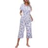 Ekouaer Women’s Pajamas Set Short Sleeve Top With Capri Pants Pjs Lounge & Sleepwear Set S-XXL(White/Pink/Blue Butterfly)