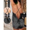 Ekouaer Womens Satin Pajama Set, Backless Cami Top and Shorts Soft Sleepwear for Lounging or Sleepwear(Black Leopard)