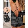 Ekouaer Womens Satin Pajama Set, Backless Cami Top and Shorts Soft Sleepwear for Lounging or Sleepwear(Black White Wave Dot)
