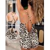 Ekouaer Womens Satin Pajama Set, Backless Cami Top and Shorts Soft Sleepwear for Lounging or Sleepwear(Black and Brown Leopard)