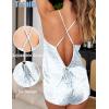 Ekouaer Womens Satin Pajama Set, Backless Cami Top and Shorts Soft Sleepwear for Lounging or Sleepwear(Blue Leopard)