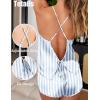 Ekouaer Womens Satin Pajama Set, Backless Cami Top and Shorts Soft Sleepwear for Lounging or Sleepwear(Blue Striped)