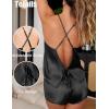 Ekouaer Womens Satin Pajama Set, Backless Cami Top and Shorts Soft Sleepwear for Lounging or Sleepwear(Bright Black)