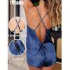 Ekouaer Womens Satin Pajama Set, Backless Cami Top and Shorts Soft Sleepwear for Lounging or Sleepwear(Bright Navy Blue)