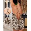 Ekouaer Womens Satin Pajama Set, Backless Cami Top and Shorts Soft Sleepwear for Lounging or Sleepwear(Brown Leopard)