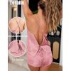 Ekouaer Womens Satin Pajama Set, Backless Cami Top and Shorts Soft Sleepwear for Lounging or Sleepwear(Dusty Pink Leopard)