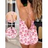 Ekouaer Womens Satin Pajama Set, Backless Cami Top and Shorts Soft Sleepwear for Lounging or Sleepwear(Heart-shaped Cake)
