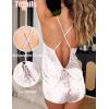 Ekouaer Womens Satin Pajama Set, Backless Cami Top and Shorts Soft Sleepwear for Lounging or Sleepwear(Light Pink Leopard)