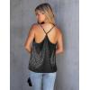Ekouaer Womens Silk Satin Cami Tank Top 2026 Mesh V-Neck Adjustable Strap Sleeveless Summer Camisole Blouse(Black Leopard)