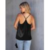 Ekouaer Womens Silk Satin Cami Tank Top 2026 Mesh V-Neck Adjustable Strap Sleeveless Summer Camisole Blouse(Black/Blue Green)