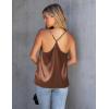 Ekouaer Womens Silk Satin Cami Tank Top 2026 Mesh V-Neck Adjustable Strap Sleeveless Summer Camisole Blouse(Caramel/Champagne)