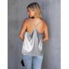 Ekouaer Womens Silk Satin Cami Tank Top 2026 Mesh V-Neck Adjustable Strap Sleeveless Summer Camisole Blouse(Grey)