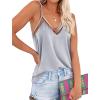 Ekouaer Womens Silk Satin Cami Tank Top 2026 Mesh V-Neck Adjustable Strap Sleeveless Summer Camisole Blouse(Grey)