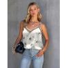 Ekouaer Womens Silk Satin Cami Tank Top 2026 Mesh V-Neck Adjustable Strap Sleeveless Summer Camisole Blouse(Ink Flower)