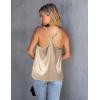 Ekouaer Womens Silk Satin Cami Tank Top 2026 Mesh V-Neck Adjustable Strap Sleeveless Summer Camisole Blouse(Light Brown)