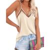 Ekouaer Womens Silk Satin Cami Tank Top 2026 Mesh V-Neck Adjustable Strap Sleeveless Summer Camisole Blouse(Light Brown)