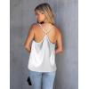 Ekouaer Womens Silk Satin Cami Tank Top 2026 Mesh V-Neck Adjustable Strap Sleeveless Summer Camisole Blouse(Light Brown/White)