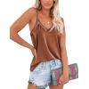 Ekouaer Womens Silk Satin Cami Tank Top 2026 Mesh V-Neck Adjustable Strap Sleeveless Summer Camisole Blouse(Light Coffee)