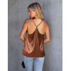 Ekouaer Womens Silk Satin Cami Tank Top 2026 Mesh V-Neck Adjustable Strap Sleeveless Summer Camisole Blouse(Light Coffee)