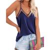 Ekouaer Womens Silk Satin Cami Tank Top 2026 Mesh V-Neck Adjustable Strap Sleeveless Summer Camisole Blouse(Navy Blue)