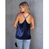 Ekouaer Womens Silk Satin Cami Tank Top 2026 Mesh V-Neck Adjustable Strap Sleeveless Summer Camisole Blouse(Navy Blue)