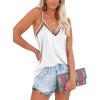 Ekouaer Womens Silk Satin Cami Tank Top 2026 Mesh V-Neck Adjustable Strap Sleeveless Summer Camisole Blouse(White)
