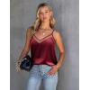 Ekouaer Womens Silk Satin Cami Tank Top 2026 Mesh V-Neck Adjustable Strap Sleeveless Summer Camisole Blouse(Wine Red)