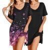 Ekouaer 2 Pack Nightgowns for Women Short Sleeve Sleepshirt V Neck Nightshirt Casual Print Sleepwear(A_black/Gradient Cherry Blossoms)