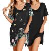 Ekouaer 2 Pack Nightgowns for Women Short Sleeve Sleepshirt V Neck Nightshirt Casual Print Sleepwear(Black/Butterfly)