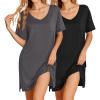 Ekouaer 2 Pack Nightgowns for Women Short Sleeve Sleepshirt V Neck Nightshirt Casual Print Sleepwear(Black/Dark Gray)